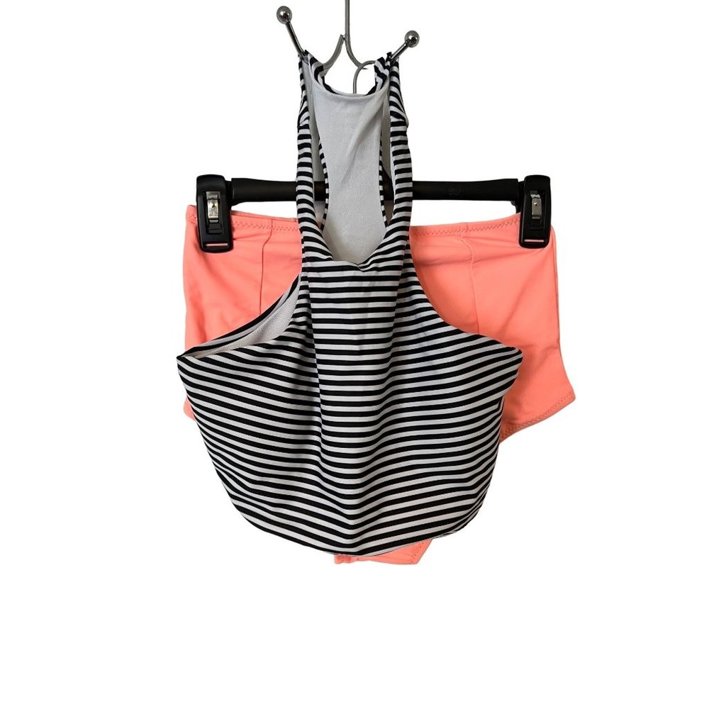 Swimsuit Womens Small 2pc High Waisted Tankini Black Coral Mansy NEW
